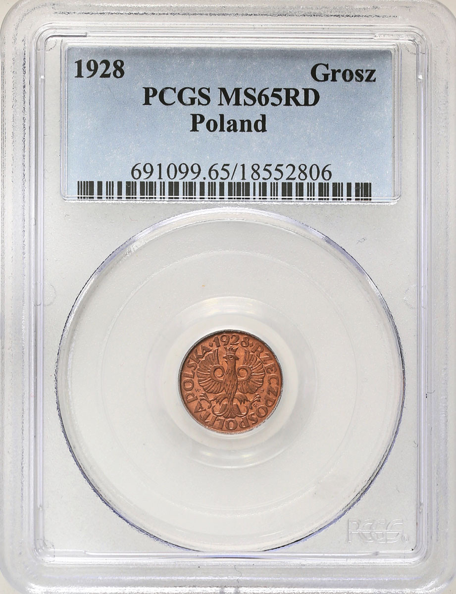 II RP. 1 grosz 1928 PCGS MS65 RD (2 MAX)